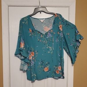 LC Lauren Conrad Teal Floral Blouse